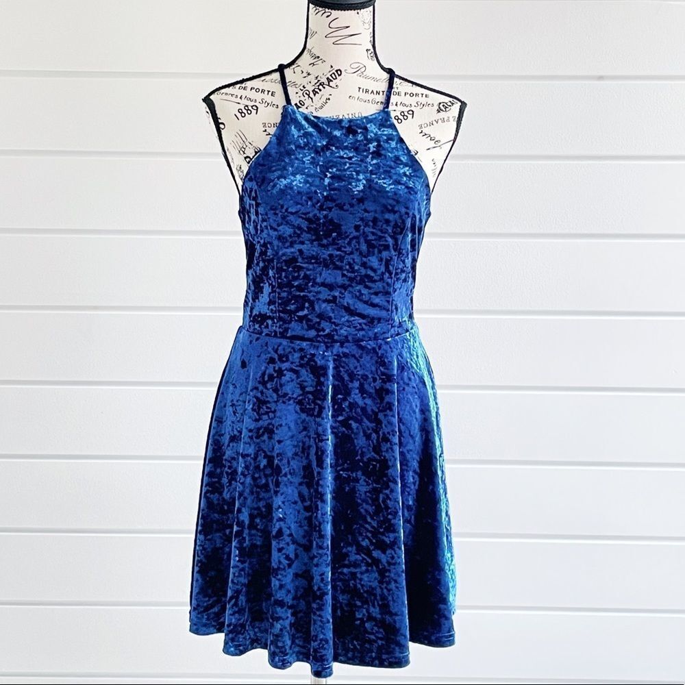 Lulu’s Dancing Queen Velvet Backless Skater Dress